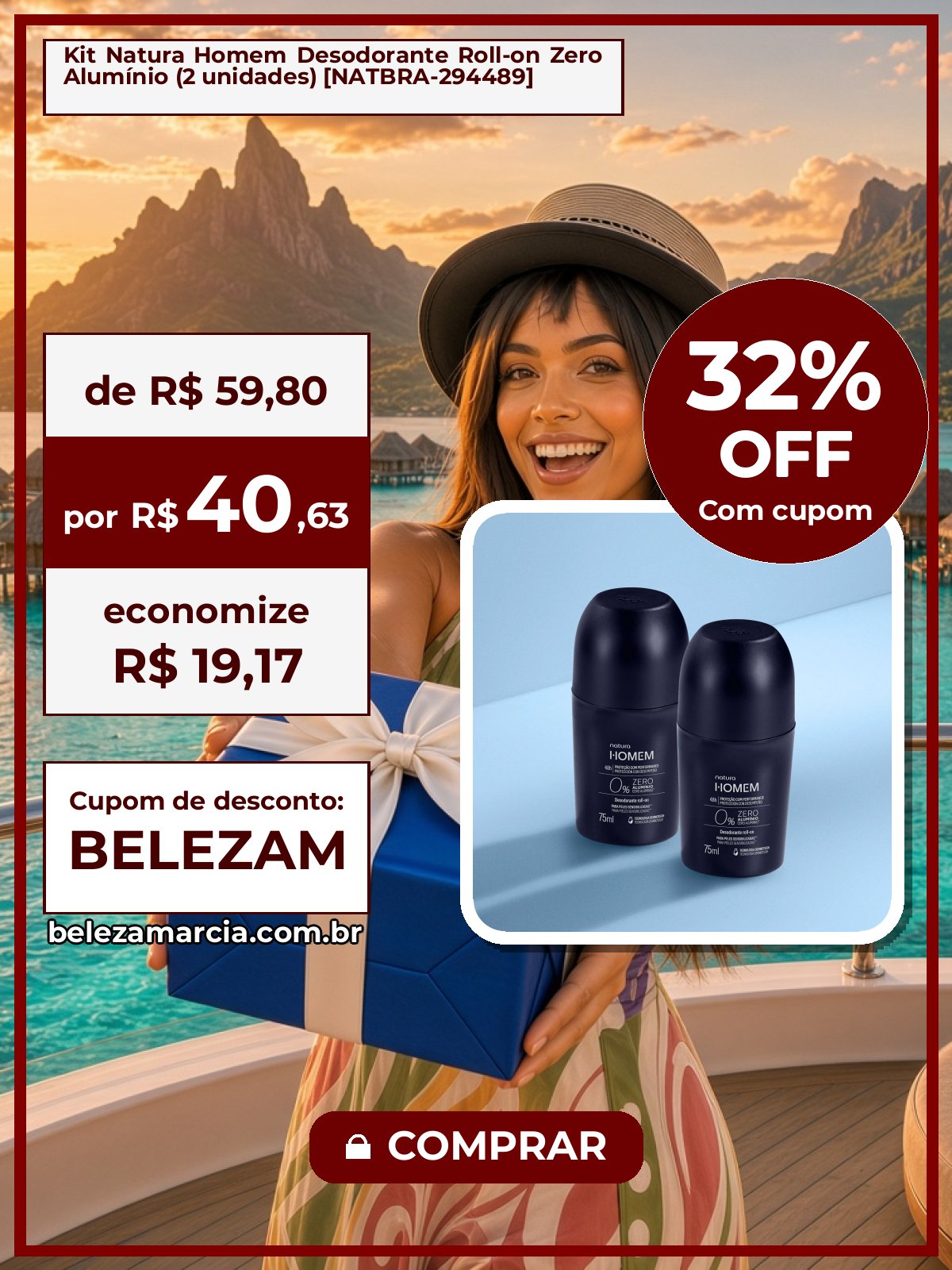 Kit Natura Homem Desodorante Roll-on Zero Alumínio (2 unidades) [NATBRA-294489]