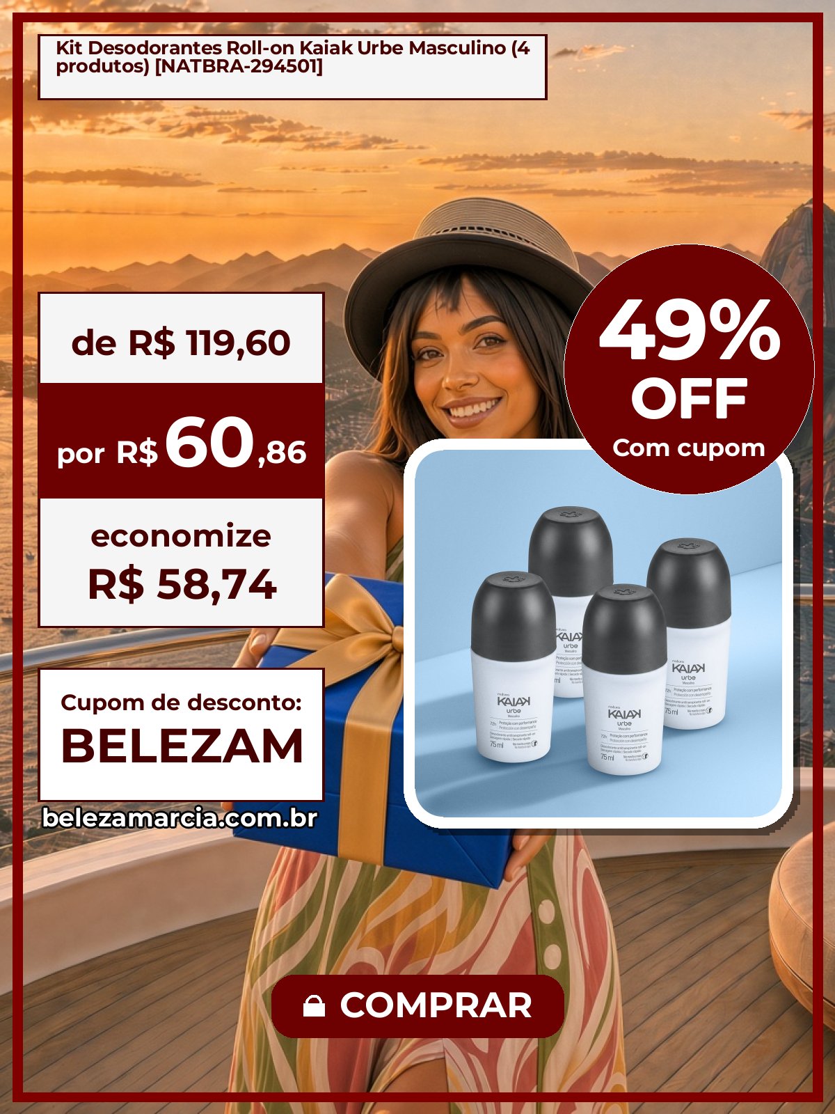 Kit Desodorantes Roll-on Kaiak Urbe Masculino (4 produtos) [NATBRA-294501]
