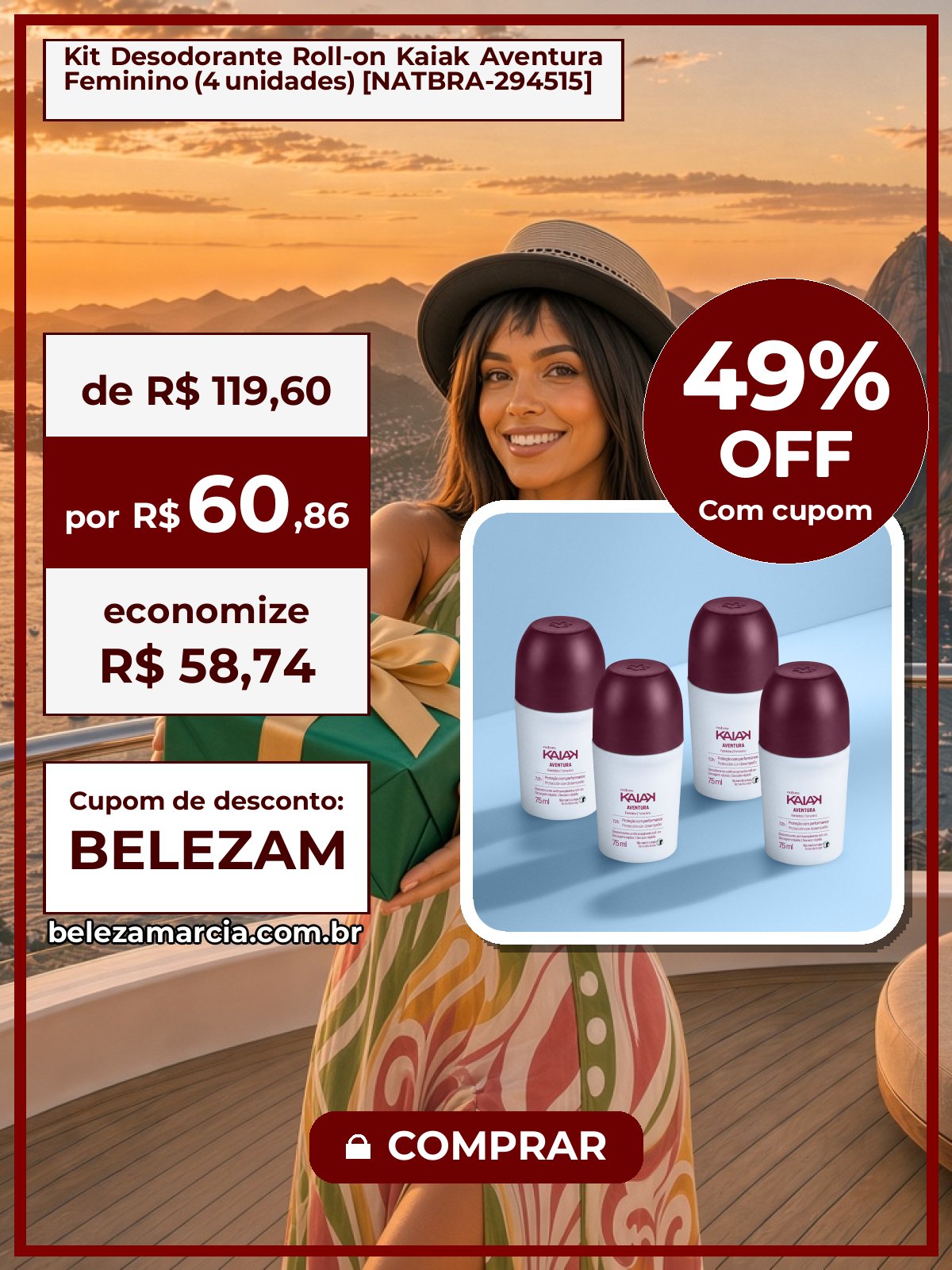 Kit Desodorante Roll-on Kaiak Aventura Feminino (4 unidades) [NATBRA-294515]