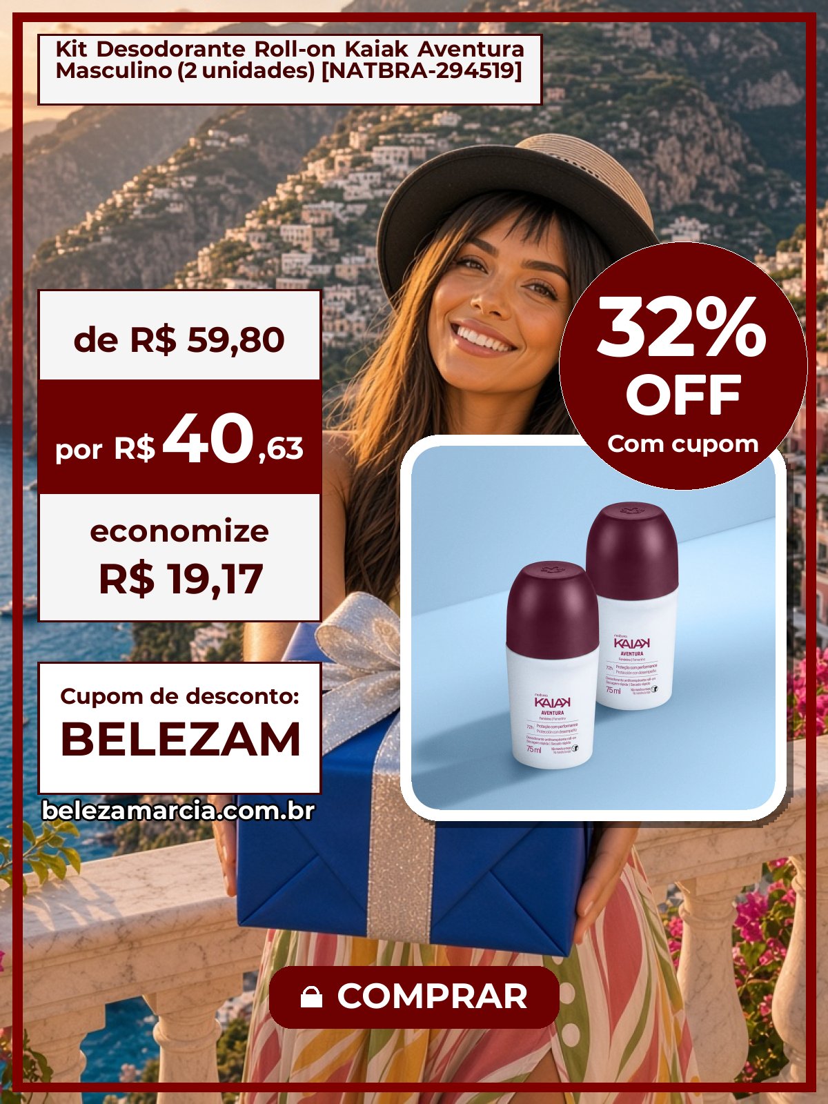 Kit Desodorante Roll-on Kaiak Aventura Masculino (2 unidades) [NATBRA-294519]