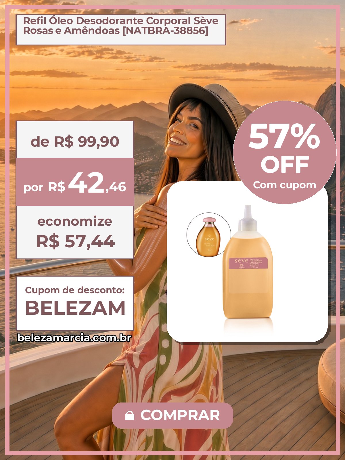 Refil Óleo Desodorante Corporal Sève Rosas e Amêndoas [NATBRA-38856]