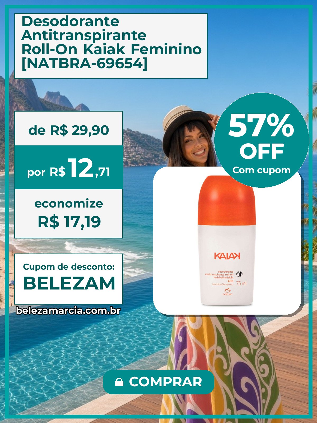 Desodorante Antitranspirante Roll-On Kaiak Feminino [NATBRA-69654]