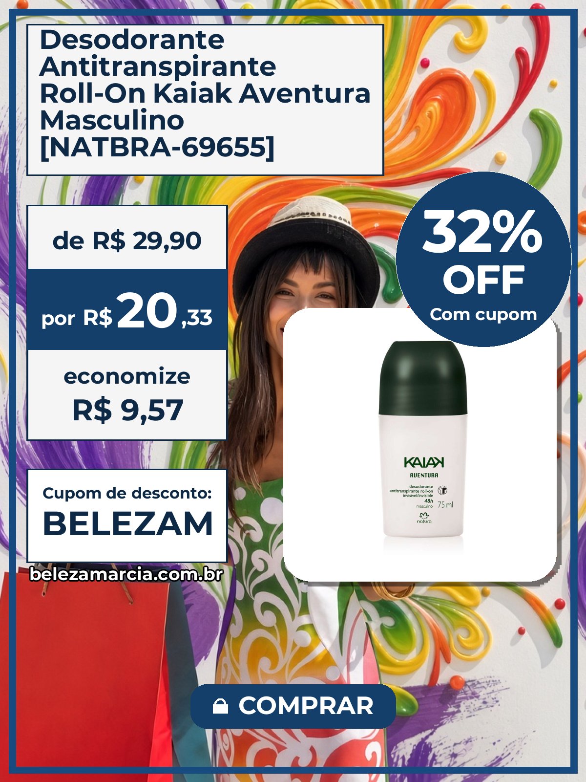 Desodorante Antitranspirante Roll-On Kaiak Aventura Masculino [NATBRA-69655]