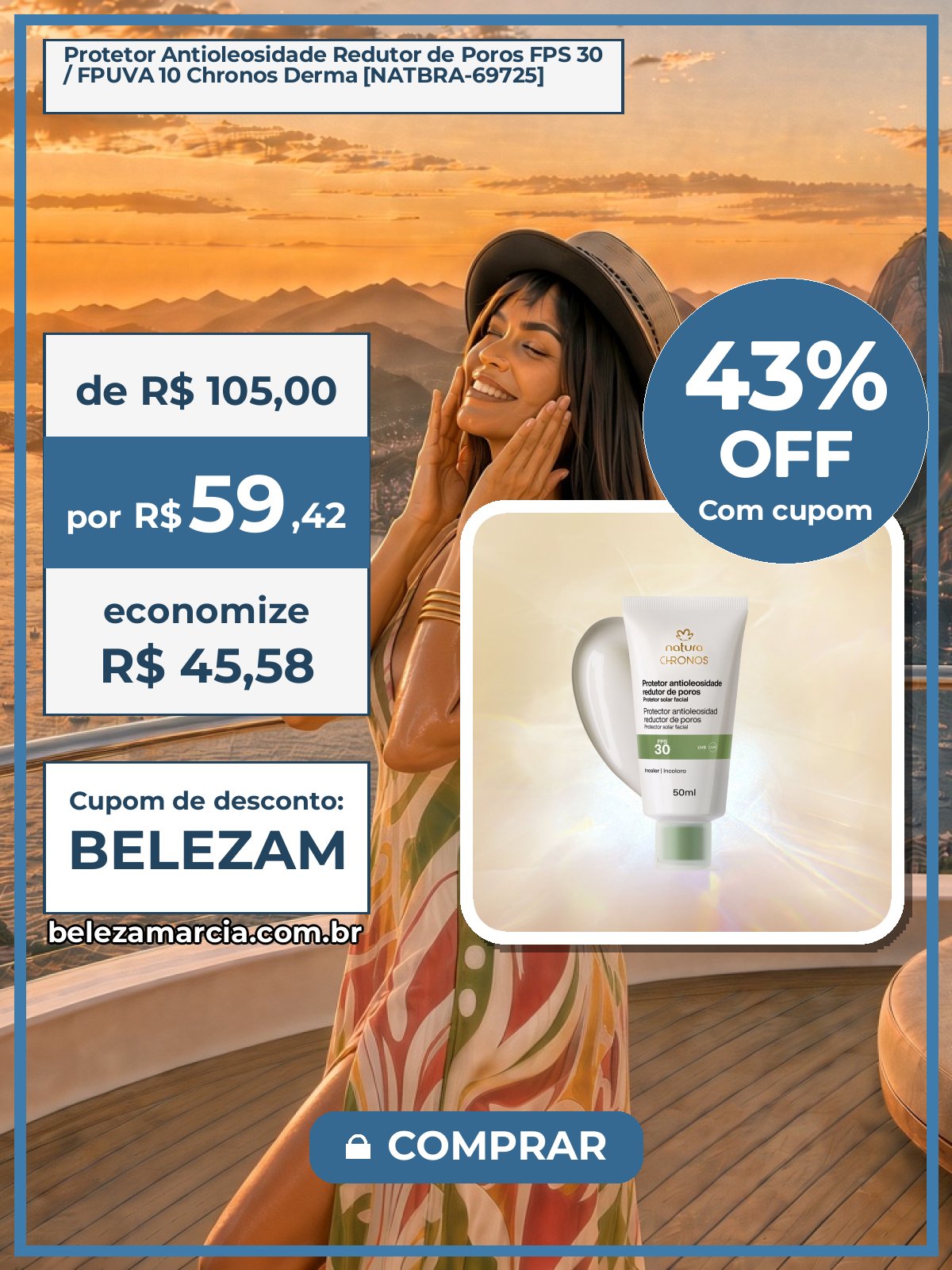 Protetor Antioleosidade Redutor de Poros FPS 30 / FPUVA 10 Chronos Derma [NATBRA-69725]