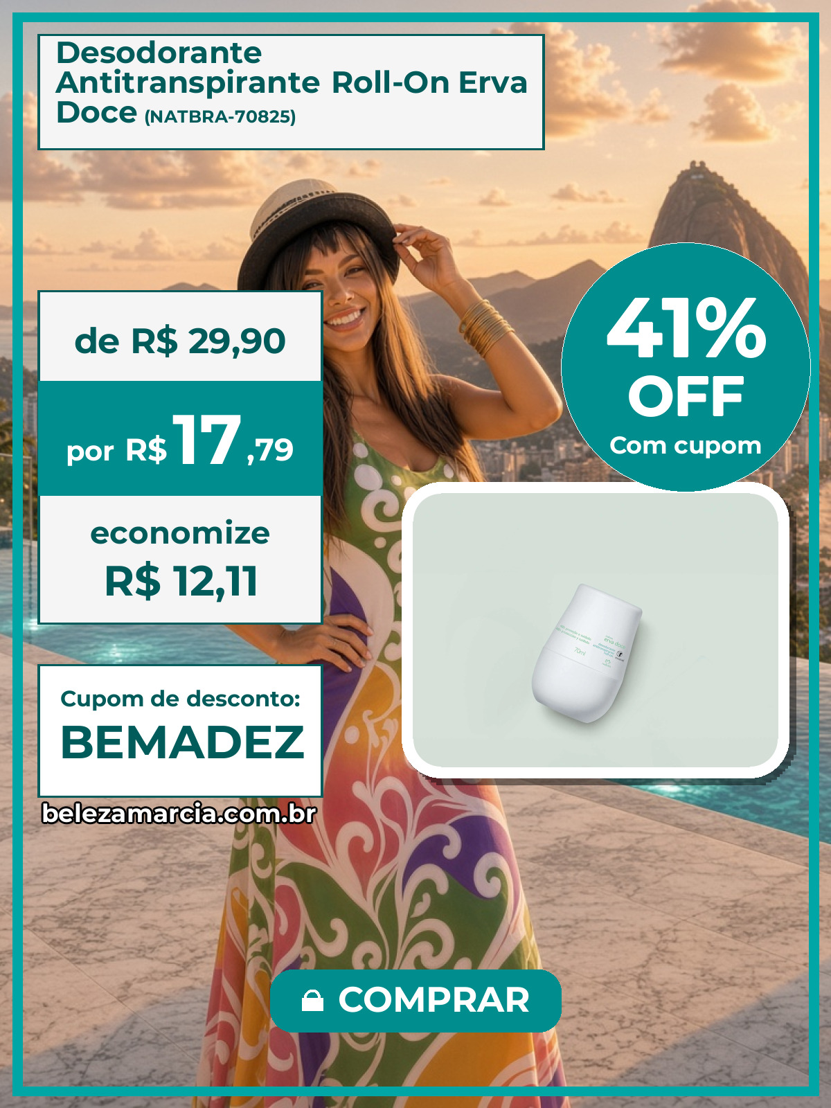 Desodorante Antitranspirante Roll-On Erva Doce