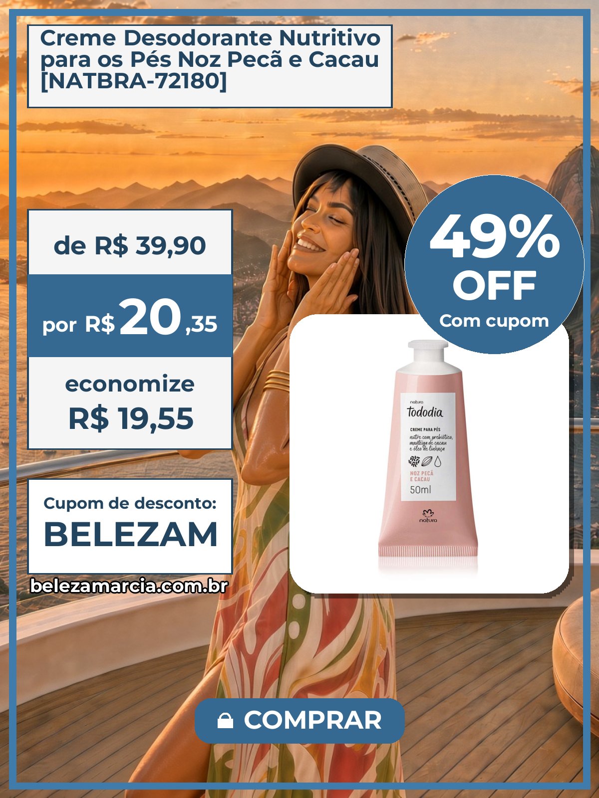 Creme Desodorante Nutritivo para os Pés Noz Pecã e Cacau [NATBRA-72180]