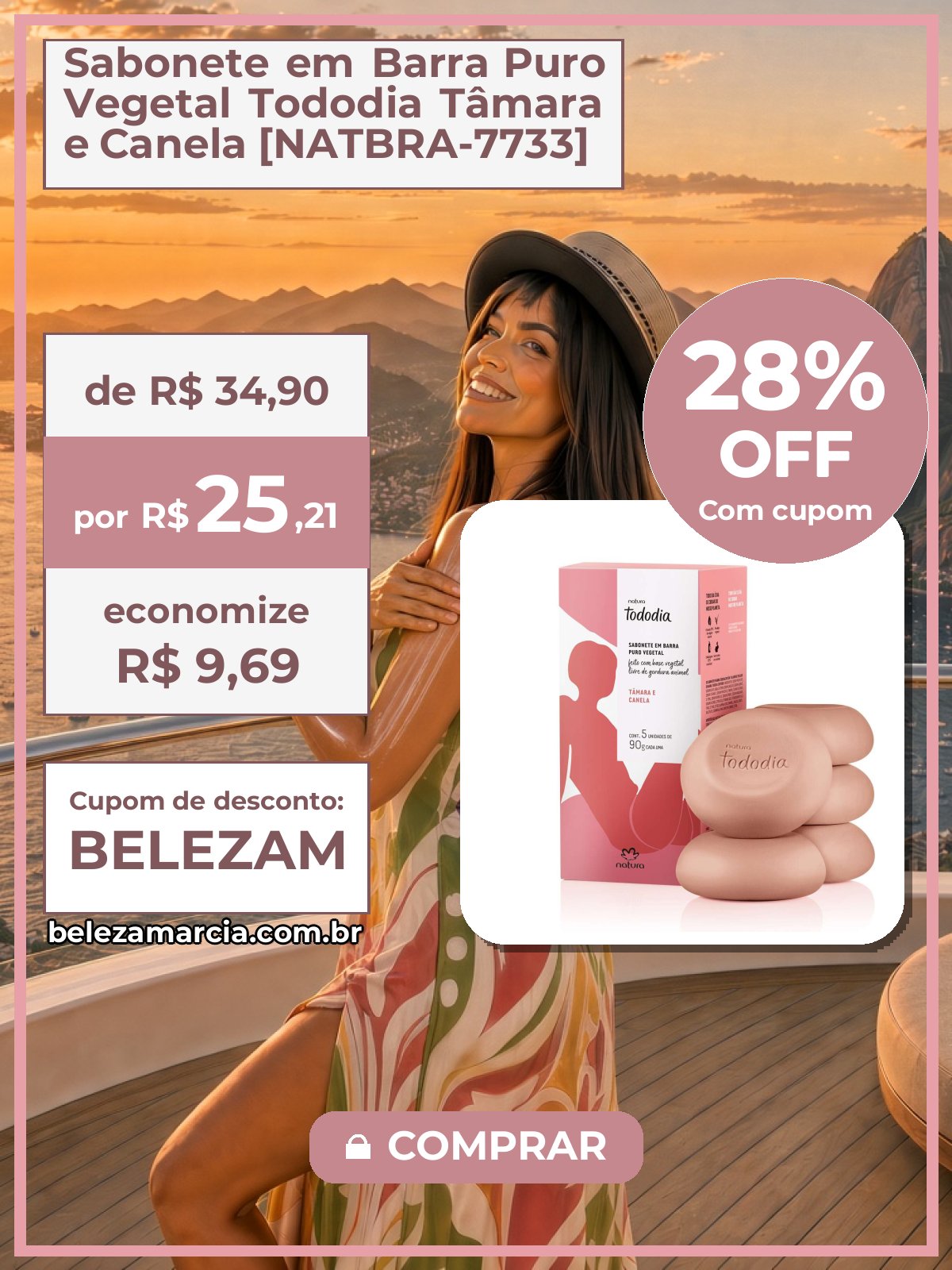 Sabonete em Barra Puro Vegetal Tododia Tâmara e Canela [NATBRA-7733]