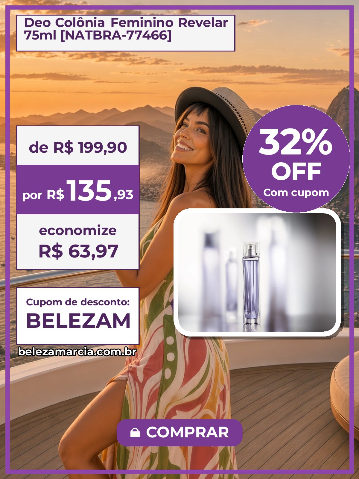 Deo Colônia Feminino Revelar 75ml [NATBRA-77466]
