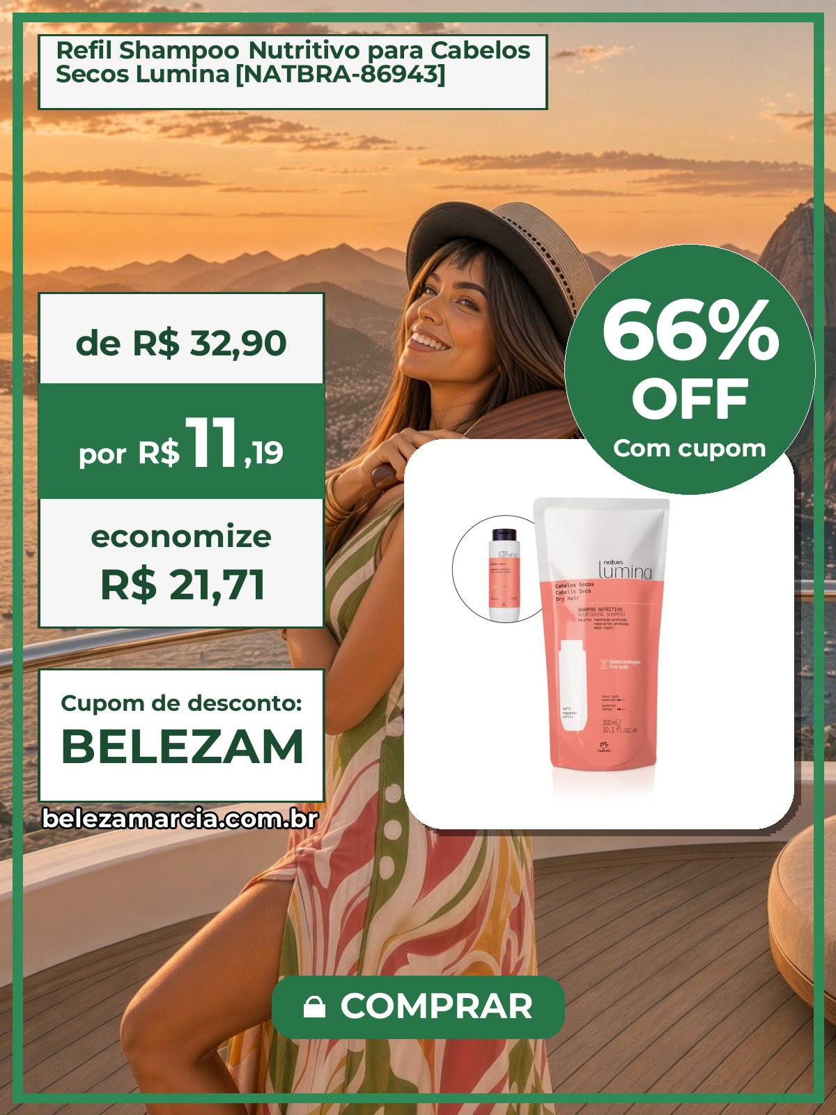 Refil Shampoo Nutritivo para Cabelos Secos Lumina [NATBRA-86943]