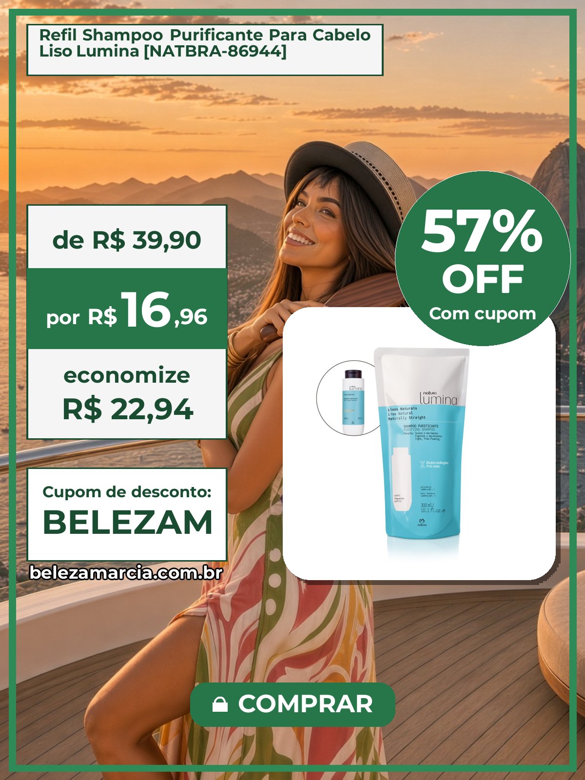 Refil Shampoo Purificante Para Cabelo Liso Lumina [NATBRA-86944]