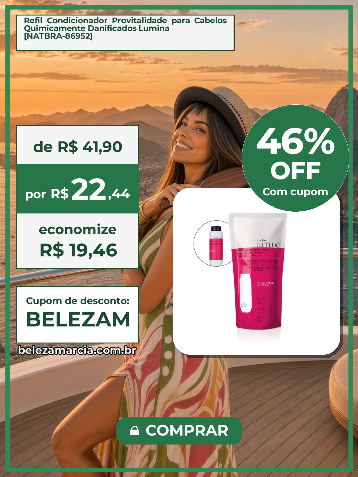 Refil Condicionador Provitalidade para Cabelos Quimicamente Danificados Lumina [NATBRA-86952]