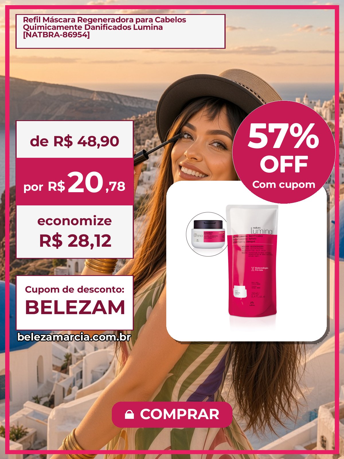 Refil Máscara Regeneradora para Cabelos Quimicamente Danificados Lumina [NATBRA-86954]