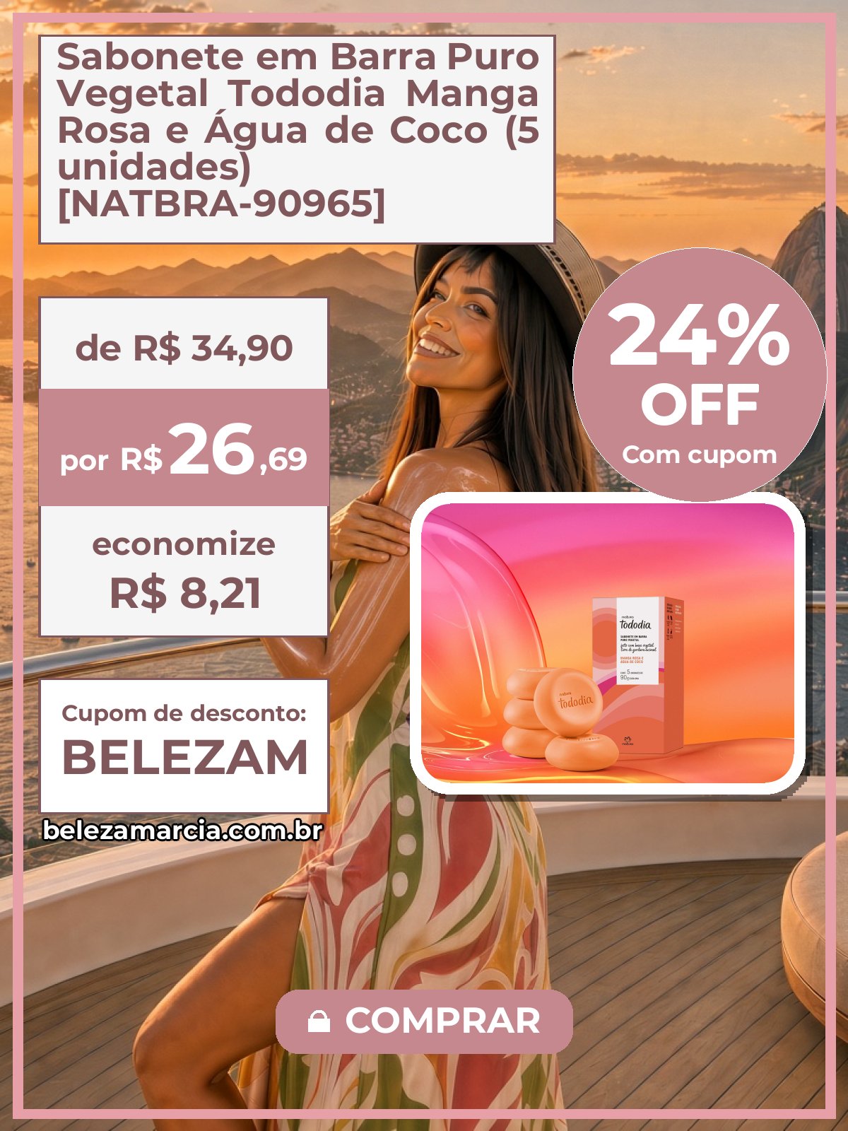 Sabonete em Barra Puro Vegetal Tododia Manga Rosa e Água de Coco (5 unidades) [NATBRA-90965]