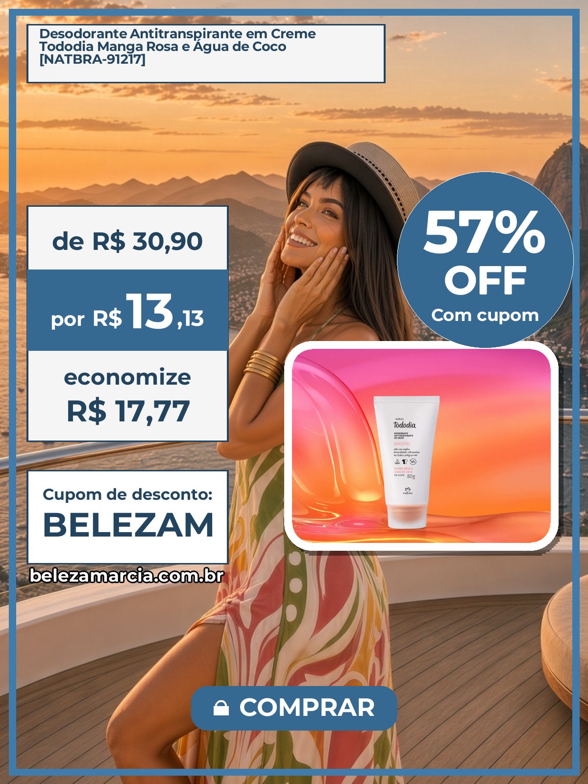 Desodorante Antitranspirante em Creme Tododia Manga Rosa e Água de Coco [NATBRA-91217]