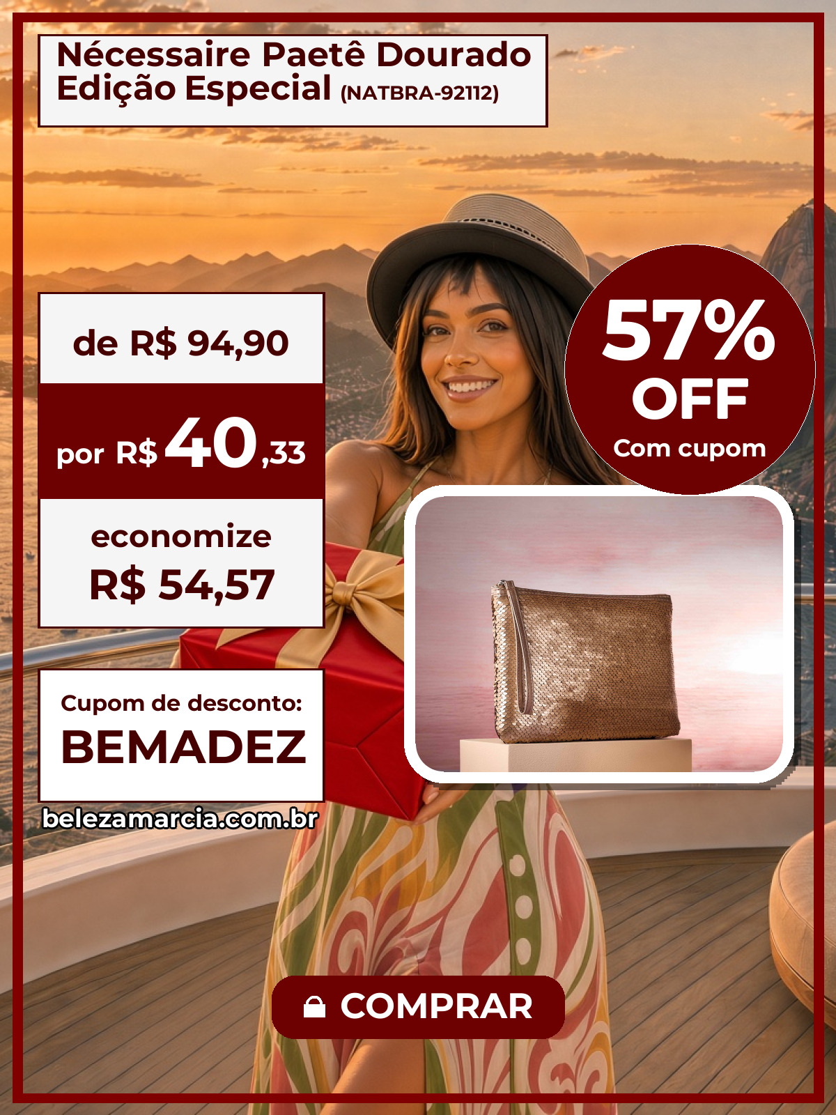 Nécessaire Paetê Dourado Edição Especial