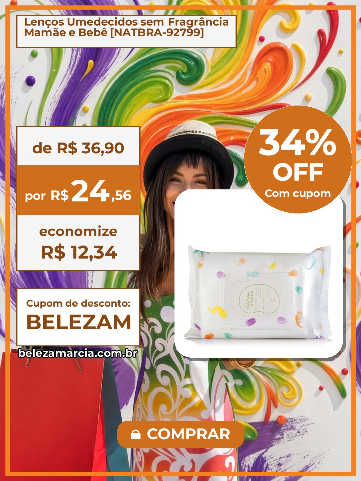 Lenços Umedecidos sem Fragrância Mamãe e Bebê [NATBRA-92799]