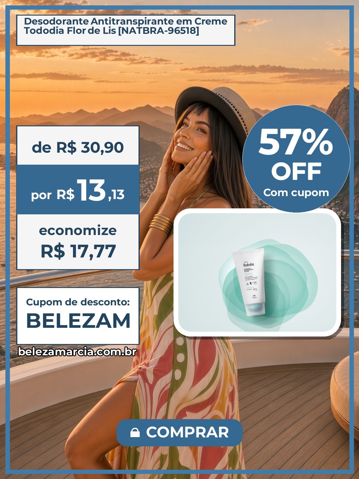Desodorante Antitranspirante em Creme Tododia Flor de Lis [NATBRA-96518]