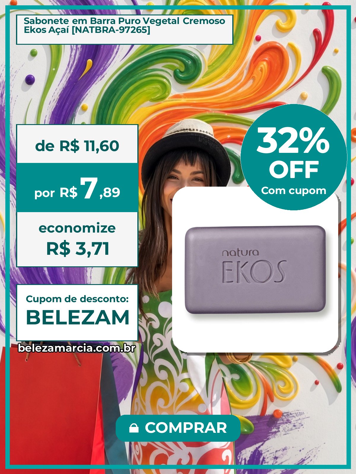 Sabonete em Barra Puro Vegetal Cremoso Ekos Açaí [NATBRA-97265]
