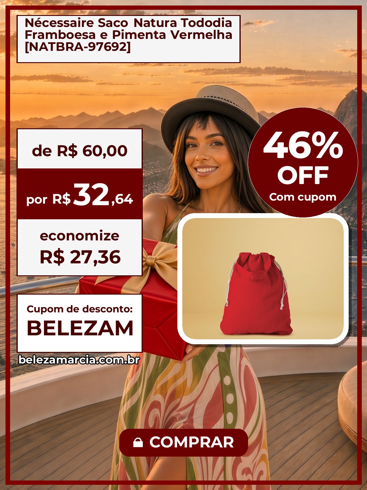 Nécessaire Saco Natura Tododia Framboesa e Pimenta Vermelha [NATBRA-97692]