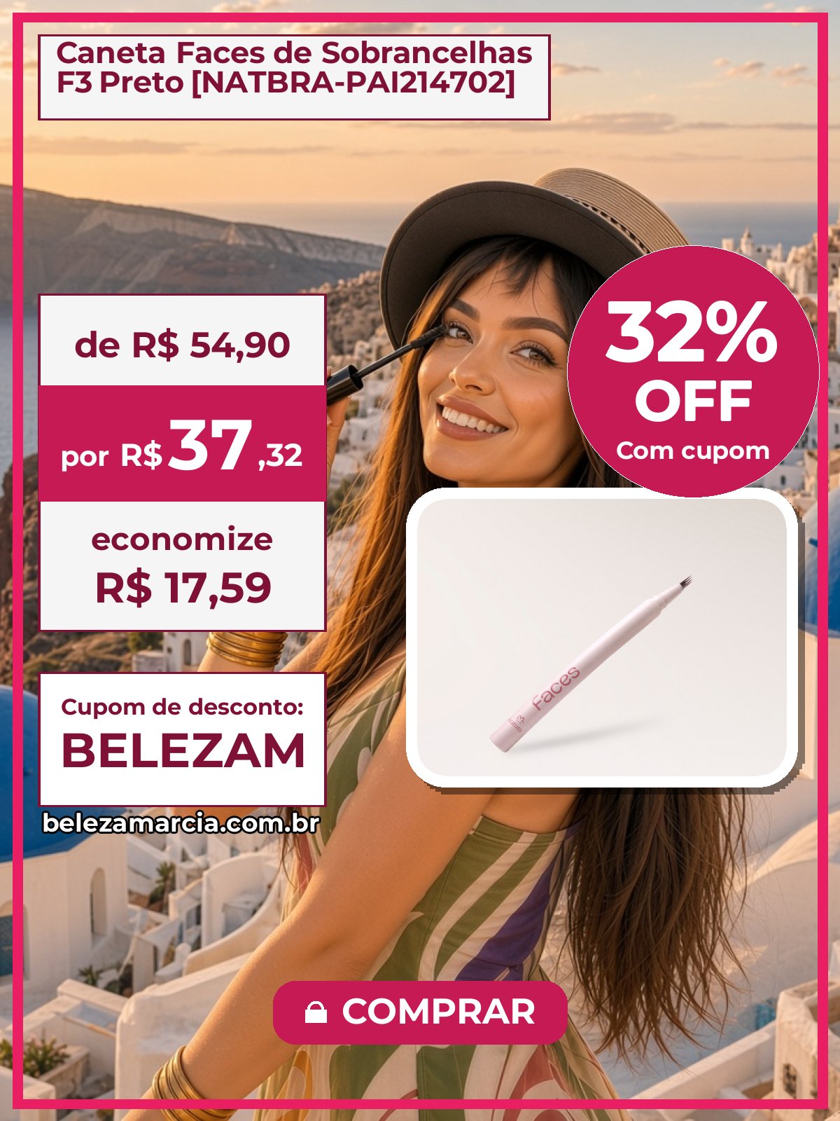 Caneta Faces de Sobrancelhas F3 Preto [NATBRA-PAI214702]
