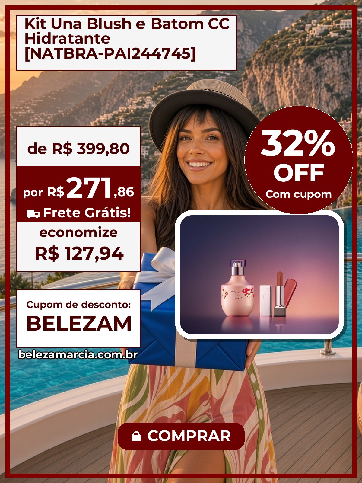 Kit Una Blush e Batom CC Hidratante [NATBRA-PAI244745]