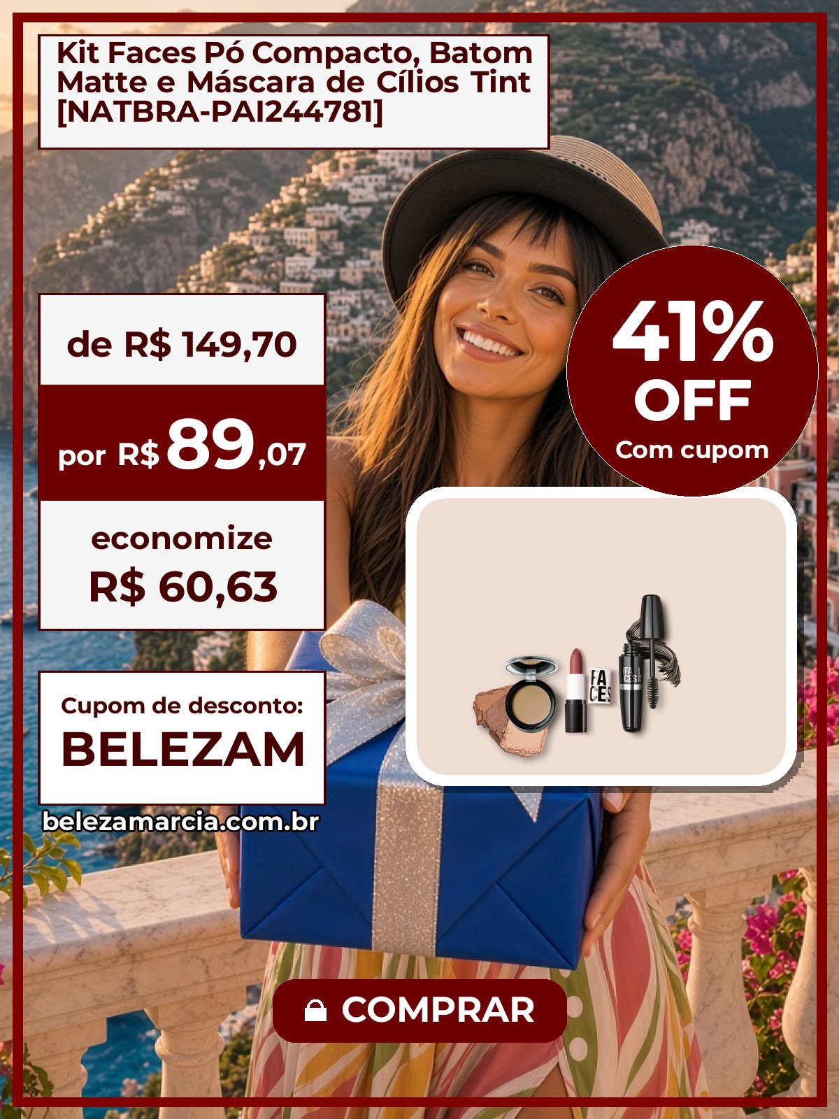 Kit Faces Pó Compacto, Batom Matte e Máscara de Cílios Tint [NATBRA-PAI244781]