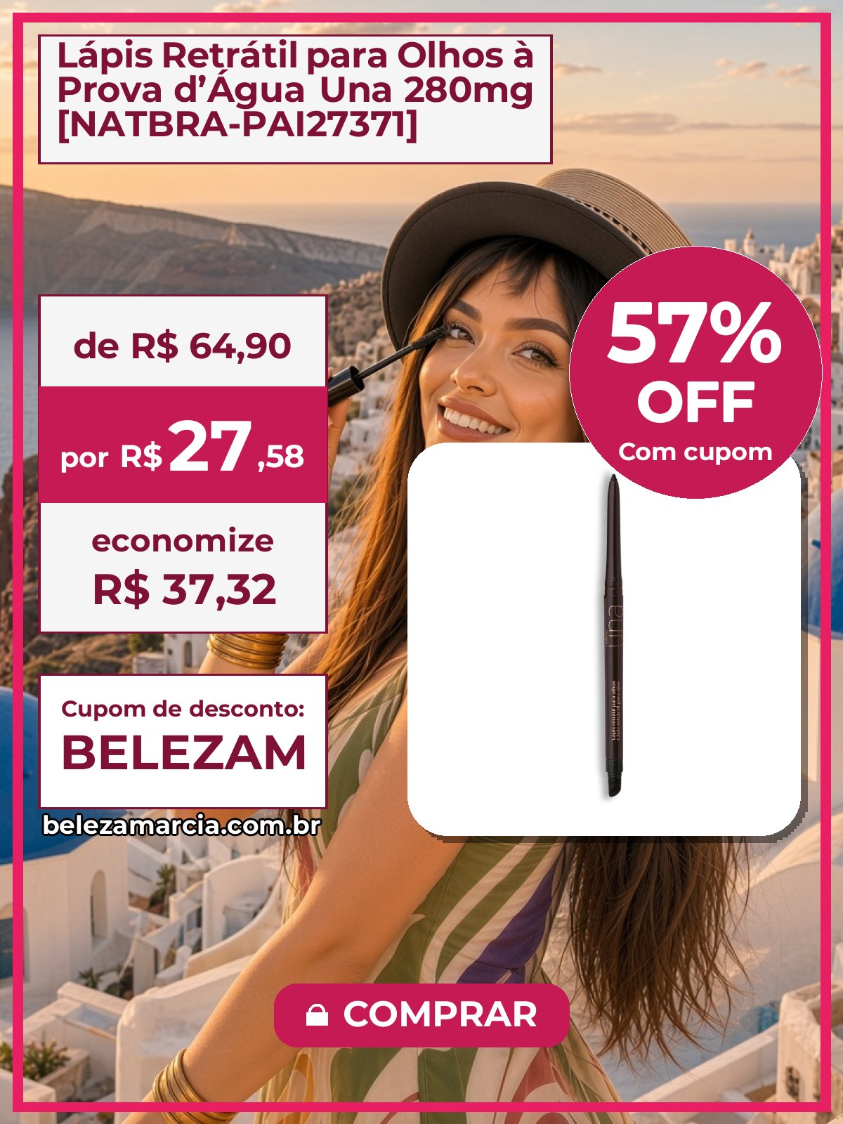 Lápis Retrátil para Olhos à Prova d’Água Una 280mg [NATBRA-PAI27371]
